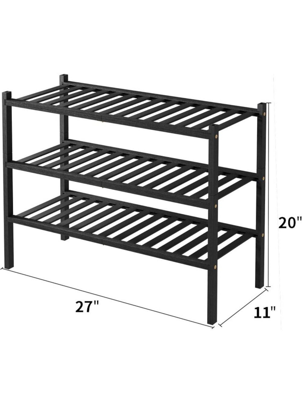 New CRAFT 3 Tier Bamboo Shoe Rack for Closet Free Standing Wood Shoe - Picture 3 of 6